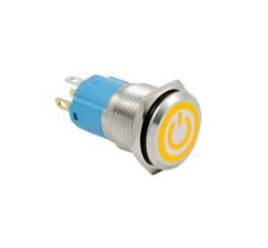 LED vodotěsný přepínač 12mm 3-6V - žluté podsvícení