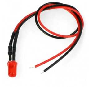 LED dioda červená s rezistorem na vodiči 5mm 12-18V
