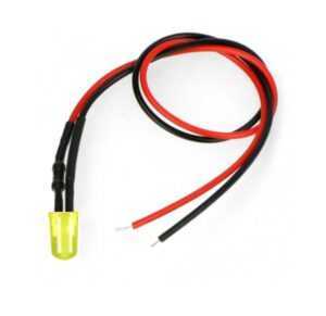 LED dioda žlutá s rezistorem na vodiči 5mm 12-18V