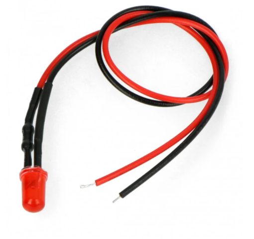 LED dioda červená s rezistorem na vodiči 5mm 22-28V