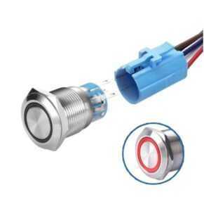 LED vodotěsný přepínač 19mm 12-24V - červené podsvícení