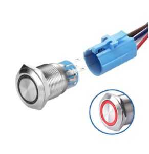 LED vodotěsný spínač 19mm 12-24V - červené podsvícení