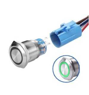 LED vodotěsný spínač 19mm 12-24V - zelené podsvícení