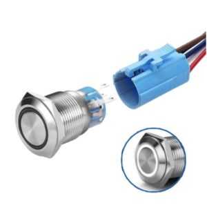 LED vodotěsný spínač 19mm 12-24V - bílé podsvícení