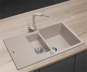 Concept Granitový dřez s vaničkou a odkapem DG205C60be Cubis BÉŽOVÝ
